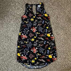 Old Navy Womens S Black Floral V Neck Sleeveless Shift Dress Back Key Hole Small